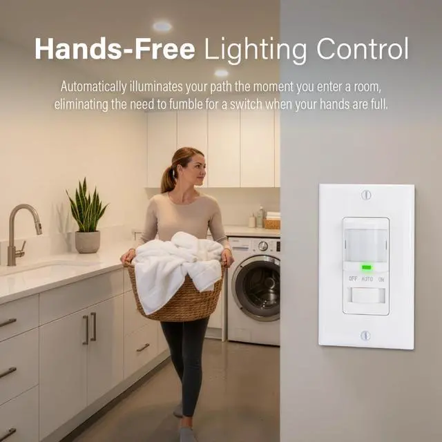 Alt view image 3 of 6 - iOS-DSIF-WH in-Wall Motion Sensor Switch, White | Automated Lighting Control with Adjustable Time Delay, Fits Standard Decorator Wall Plate and Standard Wall Boxes