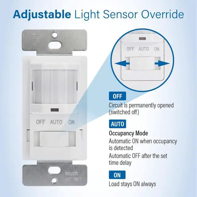 Alt view image 5 of 6 - iOS-DSIF-WH in-Wall Motion Sensor Switch, White | Automated Lighting Control with Adjustable Time Delay, Fits Standard Decorator Wall Plate and Standard Wall Boxes