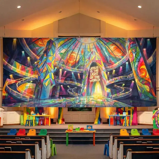 Alt view image 5 of 6 - Rainforest Falls VBS 2026 Background,Stage,6x18 Ft | Rainforest Falls VBS 2026 Background,Stage,6x18 Ft