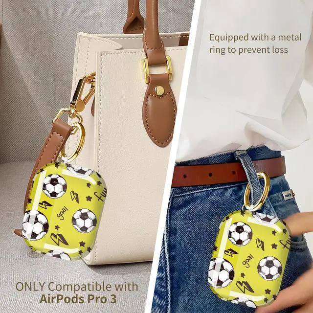 Alt view image 4 of 6 - for Cute Airpods Pro 3 Case Clear, Soft TPU Air Pods Pro 3rd Generation Cover Protective Skin Girl Women with Gold Keychain for iPod Pro 3 Gen 2025 - Football Pattern