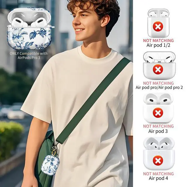 Alt view image 2 of 6 - for Cute Airpods Pro 3 Case Clear, Soft TPU Air Pods Pro 3rd Generation Cover Protective Skin Girl Women with Gold Keychain for iPod Pro 3 Gen 2025 - Blue Flower