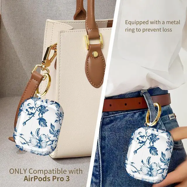 Alt view image 4 of 6 - for Cute Airpods Pro 3 Case Clear, Soft TPU Air Pods Pro 3rd Generation Cover Protective Skin Girl Women with Gold Keychain for iPod Pro 3 Gen 2025 - Blue Flower