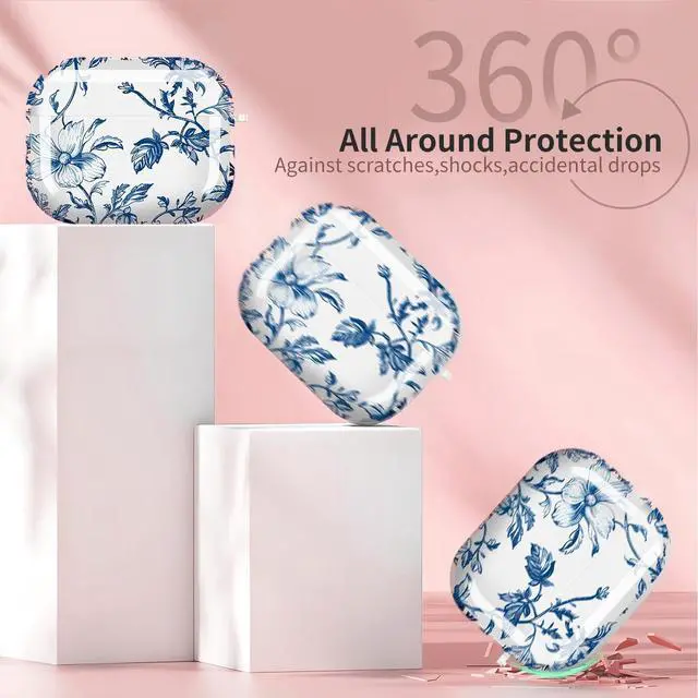 Alt view image 6 of 6 - for Cute Airpods Pro 3 Case Clear, Soft TPU Air Pods Pro 3rd Generation Cover Protective Skin Girl Women with Gold Keychain for iPod Pro 3 Gen 2025 - Blue Flower