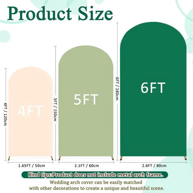 Alt view image 2 of 6 - Green Wedding Arch Cover 3 Set Spandex Covers for Arches Stand 4FT 5FT 6FT Round Top Chiara Wall Covers Spandex Fitted Arch Backdrop Cover for Wedding Banquet Party Ceremony Decorations