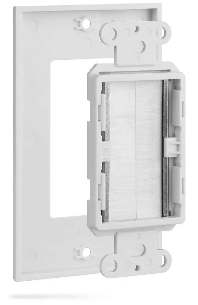 Alt view image 5 of 7 - Single Gang Brush Wall Plate with Low Voltage Bracket - 5 Pack | In-Wall Cable Management Passthrough Faceplate and Drywall Mounting Bracket Kit for HDMI, Coaxial, and Speaker Wire Setup