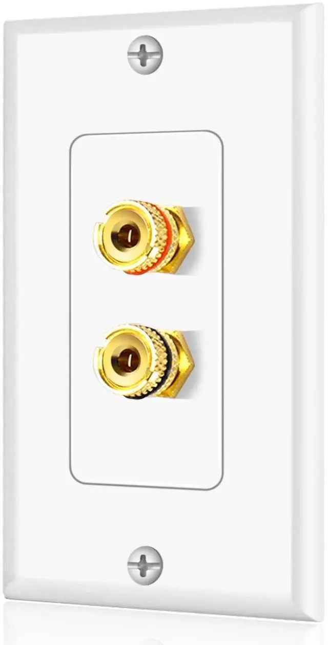 Main image of TNP Speaker Wall Plate for 1 Speaker, Banana Plug, Single Gang, White | Speaker Wire Wall Outlet with Gold-Plated Binding Posts for Spades or Bare Wire; for Home Theater and Surround Sound Setups