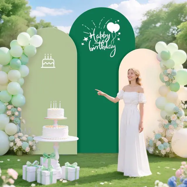 Alt view image 3 of 6 - Green Wedding Arch Cover 3 Set Spandex Covers for Arches Stand 4FT 5FT 6FT Round Top Chiara Wall Covers Spandex Fitted Arch Backdrop Cover for Wedding Banquet Party Ceremony Decorations