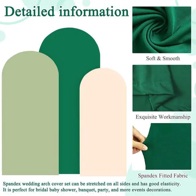 Alt view image 4 of 6 - Green Wedding Arch Cover 3 Set Spandex Covers for Arches Stand 4FT 5FT 6FT Round Top Chiara Wall Covers Spandex Fitted Arch Backdrop Cover for Wedding Banquet Party Ceremony Decorations