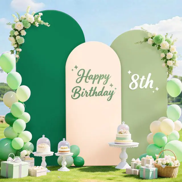 Alt view image 5 of 6 - Green Wedding Arch Cover 3 Set Spandex Covers for Arches Stand 4FT 5FT 6FT Round Top Chiara Wall Covers Spandex Fitted Arch Backdrop Cover for Wedding Banquet Party Ceremony Decorations