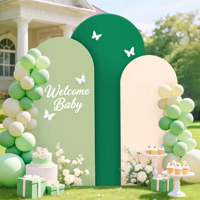 Alt view image 6 of 6 - Green Wedding Arch Cover 3 Set Spandex Covers for Arches Stand 4FT 5FT 6FT Round Top Chiara Wall Covers Spandex Fitted Arch Backdrop Cover for Wedding Banquet Party Ceremony Decorations