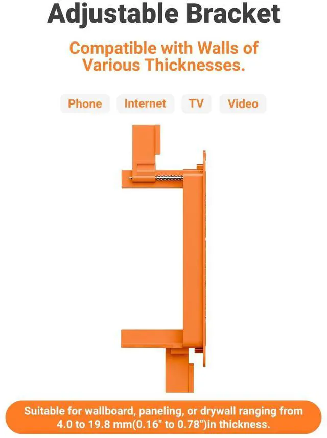 Alt view image 4 of 6 - 6 Pack Brush Wall Plate with Mounting Bracket, Cable Pass Through | Single Gang Cord Hider Decorator Cover for Low Voltage Wires, TV Home Theater System, Orange