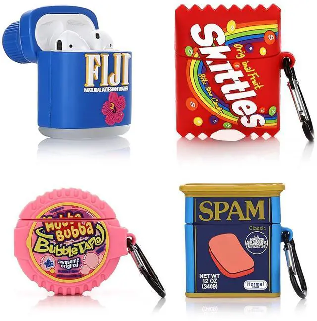 Main image of (4Pack) Case for AirPods 2nd/1st Generation(2019/2016) Earbuds, Silicone Case Protective Cover with Cute Cartoon Skin Design for AirPods 1/2, with Carabiner (SKI+Fiji+SPAM+Bubba)