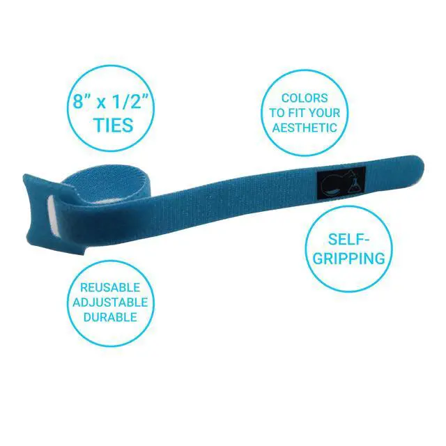 Alt view image 2 of 5 - CableLock Cable Ties - 50 Pack - 8 Inch Reusable Cord Organizers - Clean Cable Management for Gaming and Home Office (Blue)