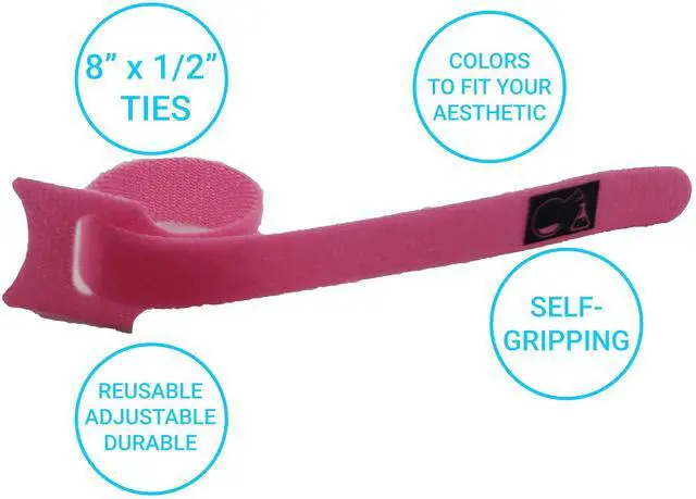 Alt view image 2 of 5 - CableLock Cable Ties - 50 Pack - 8 Inch Reusable Cord Organizers - Clean Cable Management for Gaming and Home Office (Pink)