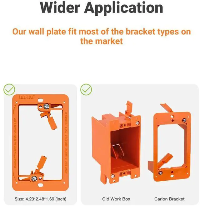 Alt view image 6 of 6 - 6 Pack Brush Wall Plate with Mounting Bracket, Cable Pass Through | Single Gang Cord Hider Decorator Cover for Low Voltage Wires, TV Home Theater System, Orange