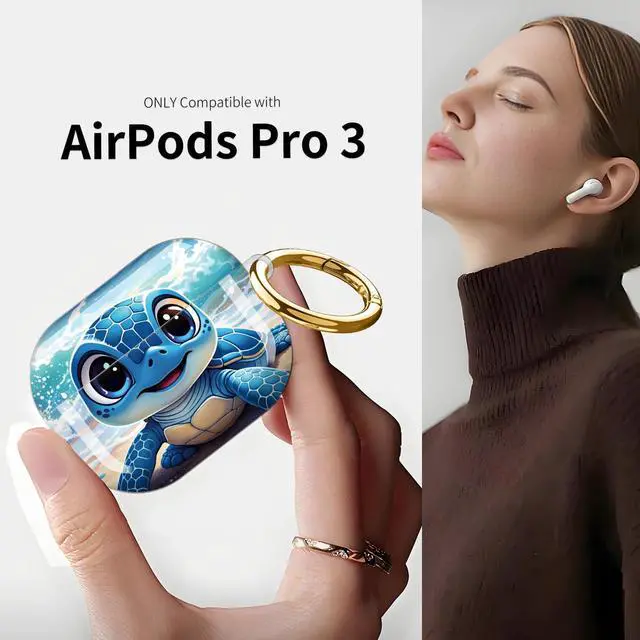 Alt view image 3 of 7 - Compatible with AirPod Pro 3 Case (2025), Shockproof Dustproof Protective Cover with Cute Golden Keychain for Women & Girls - Cute Turtle Beach Crab Shell