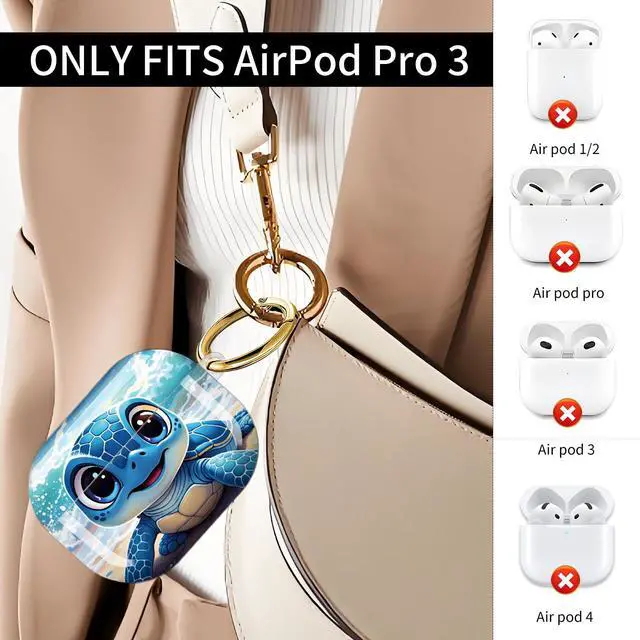 Alt view image 2 of 7 - Compatible with AirPod Pro 3 Case (2025), Shockproof Dustproof Protective Cover with Cute Golden Keychain for Women & Girls - Cute Turtle Beach Crab Shell