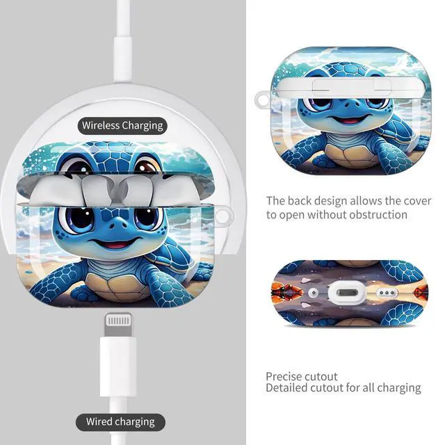 Alt view image 4 of 7 - Compatible with AirPod Pro 3 Case (2025), Shockproof Dustproof Protective Cover with Cute Golden Keychain for Women & Girls - Cute Turtle Beach Crab Shell