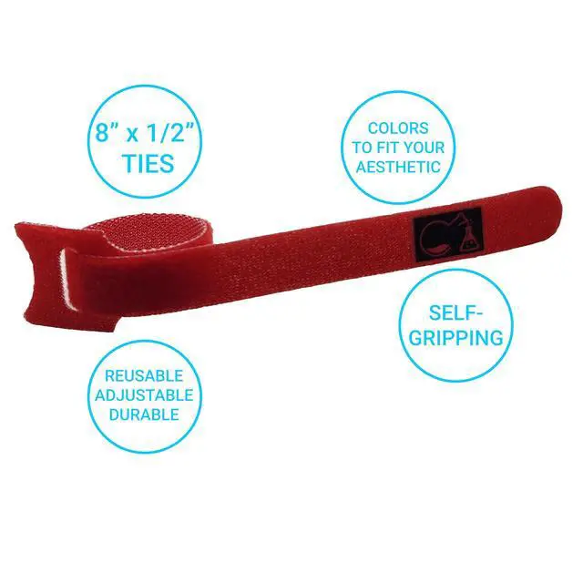 Alt view image 2 of 5 - CableLock Cable Ties - 50 Pack - 8 Inch Reusable Cord Organizers - Clean Cable Management for Gaming and Home Office (Red)