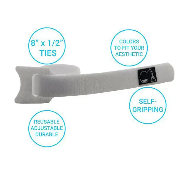 Alt view image 2 of 5 - CableLock Cable Ties - 50 Pack - 8 Inch Reusable Cord Organizers - Clean Cable Management for Gaming and Home Office (White)