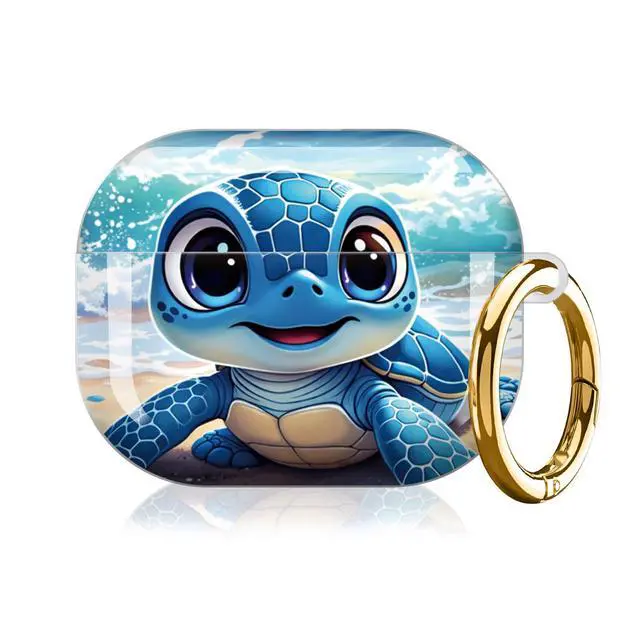 Alt view image 7 of 7 - Compatible with AirPod Pro 3 Case (2025), Shockproof Dustproof Protective Cover with Cute Golden Keychain for Women & Girls - Cute Turtle Beach Crab Shell