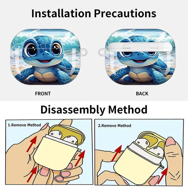 Alt view image 6 of 7 - Compatible with AirPod Pro 3 Case (2025), Shockproof Dustproof Protective Cover with Cute Golden Keychain for Women & Girls - Cute Turtle Beach Crab Shell