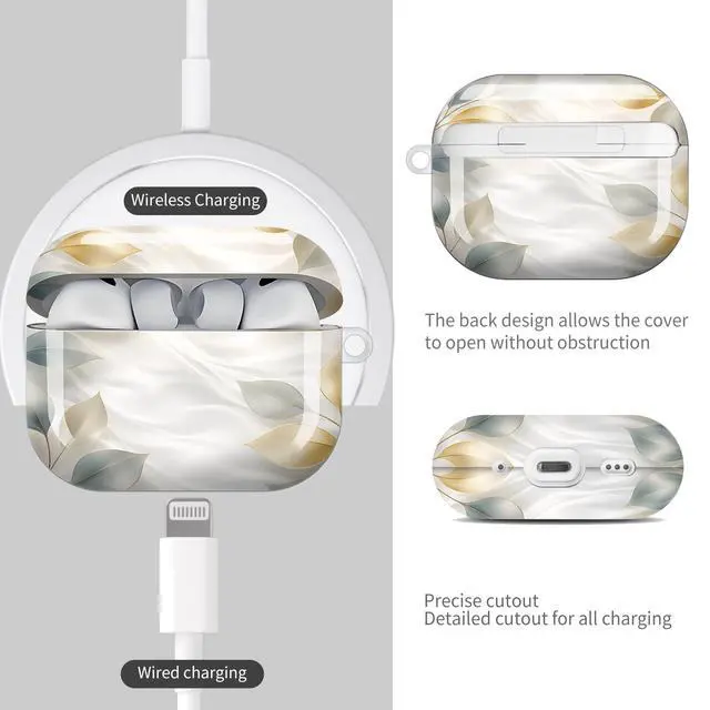 Alt view image 4 of 7 - Compatible with AirPod Pro 3 Case (2025), Shockproof Dustproof Protective Cover with Cute Golden Keychain for Women & Girls - Golden Leaves