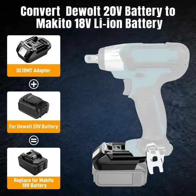 Alt view image 2 of 7 - DM18M Battery Adapter for Milwaukee M18 18V & for Dewalt 20V MAX to for Makita 18V LXT BL1830 BL1840 BL1850 BL1860 Cordless Tools, with USB & Type-C Fast Charging Port, Plug and Play Battery Converter
