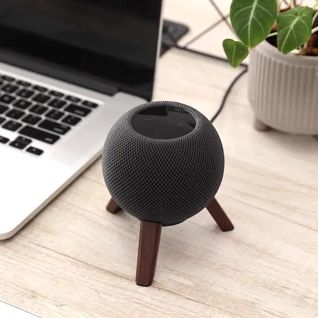 Alt view image 3 of 6 - Wooden Desktop Speaker Stand for HomePod Mini, Wood Tripod Desk Stand Holder