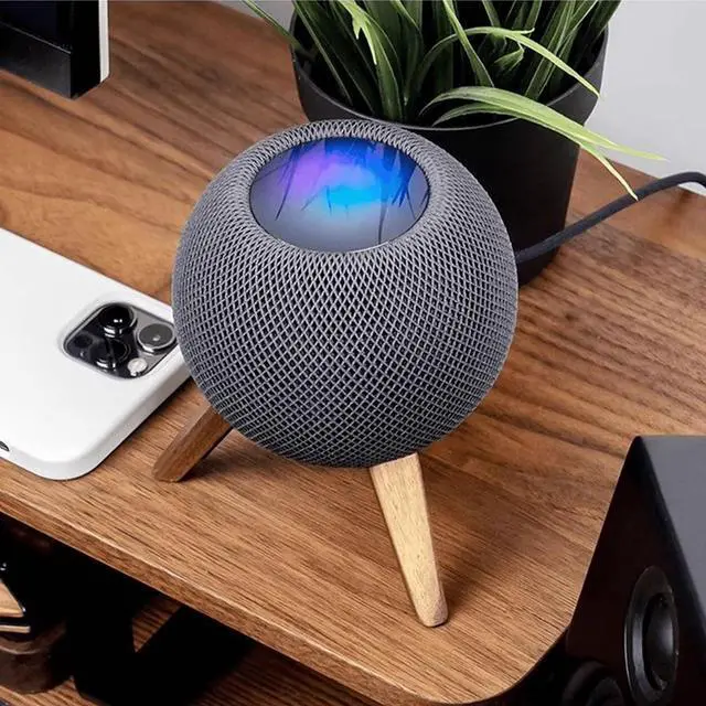 Alt view image 4 of 6 - Wooden Desktop Speaker Stand for HomePod Mini, Wood Tripod Desk Stand Holder