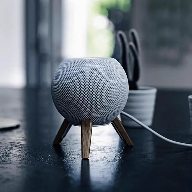 Alt view image 6 of 6 - Wooden Desktop Speaker Stand for HomePod Mini, Wood Tripod Desk Stand Holder