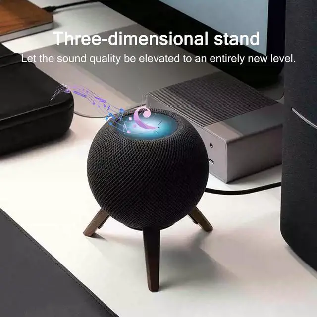 Alt view image 5 of 6 - Wooden Desktop Speaker Stand for HomePod Mini, Wood Tripod Desk Stand Holder
