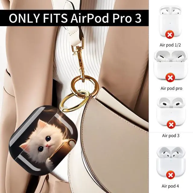 Alt view image 2 of 7 - Compatible with AirPod Pro 3 Case (2025), Shockproof Dustproof Protective Cover with Cute Golden Keychain for Women & Girls - Cute Cat Coffee Cup