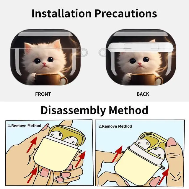 Alt view image 6 of 7 - Compatible with AirPod Pro 3 Case (2025), Shockproof Dustproof Protective Cover with Cute Golden Keychain for Women & Girls - Cute Cat Coffee Cup