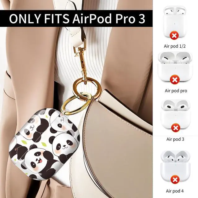 Alt view image 2 of 7 - Compatible with AirPod Pro 3 Case (2025), Shockproof Dustproof Protective Cover with Cute Golden Keychain for Women & Girls - Cute Pandas