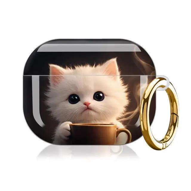 Alt view image 7 of 7 - Compatible with AirPod Pro 3 Case (2025), Shockproof Dustproof Protective Cover with Cute Golden Keychain for Women & Girls - Cute Cat Coffee Cup