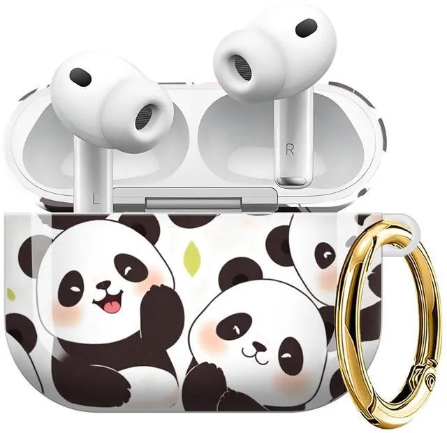 Main image of Compatible with AirPod Pro 3 Case (2025), Shockproof Dustproof Protective Cover with Cute Golden Keychain for Women & Girls - Cute Pandas
