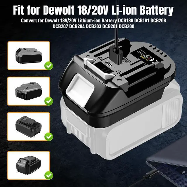 Alt view image 3 of 7 - DM18M Battery Adapter for Milwaukee M18 18V & for Dewalt 20V MAX to for Makita 18V LXT BL1830 BL1840 BL1850 BL1860 Cordless Tools, with USB & Type-C Fast Charging Port, Plug and Play Battery Converter