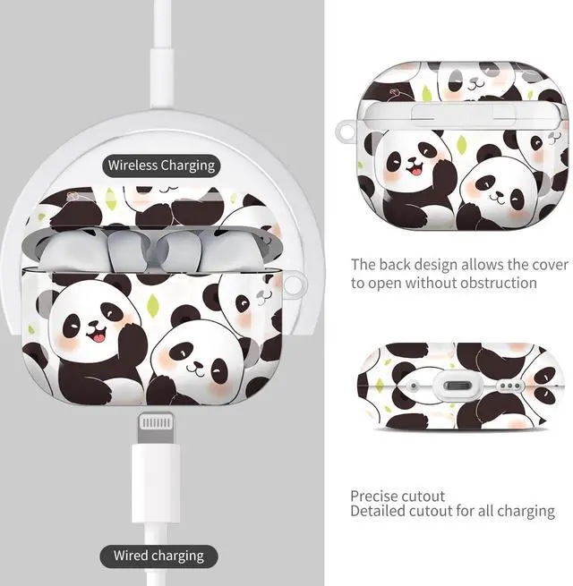 Alt view image 4 of 7 - Compatible with AirPod Pro 3 Case (2025), Shockproof Dustproof Protective Cover with Cute Golden Keychain for Women & Girls - Cute Pandas