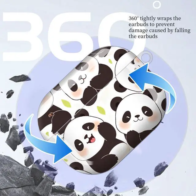 Alt view image 5 of 7 - Compatible with AirPod Pro 3 Case (2025), Shockproof Dustproof Protective Cover with Cute Golden Keychain for Women & Girls - Cute Pandas
