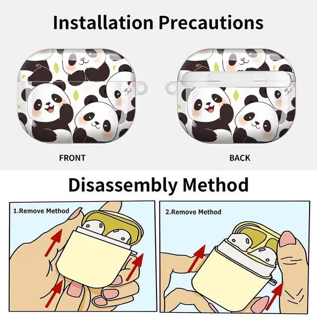 Alt view image 6 of 7 - Compatible with AirPod Pro 3 Case (2025), Shockproof Dustproof Protective Cover with Cute Golden Keychain for Women & Girls - Cute Pandas