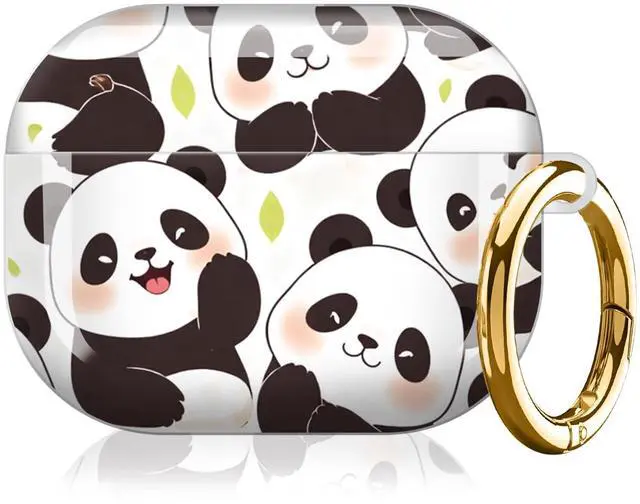 Alt view image 7 of 7 - Compatible with AirPod Pro 3 Case (2025), Shockproof Dustproof Protective Cover with Cute Golden Keychain for Women & Girls - Cute Pandas