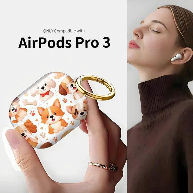 Alt view image 3 of 7 - Compatible with AirPod Pro 3 Case (2025), Shockproof Dustproof Protective Cover with Cute Golden Keychain for Women & Girls - Cute Dogs Bones Paws Hearts