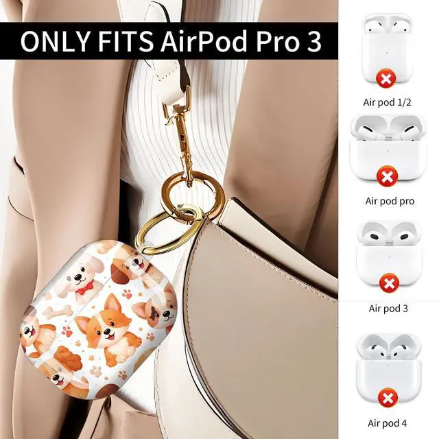Alt view image 2 of 7 - Compatible with AirPod Pro 3 Case (2025), Shockproof Dustproof Protective Cover with Cute Golden Keychain for Women & Girls - Cute Dogs Bones Paws Hearts