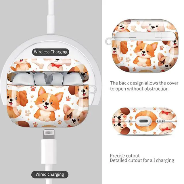 Alt view image 4 of 7 - Compatible with AirPod Pro 3 Case (2025), Shockproof Dustproof Protective Cover with Cute Golden Keychain for Women & Girls - Cute Dogs Bones Paws Hearts