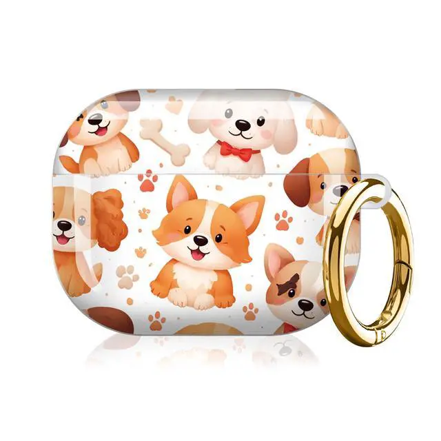 Alt view image 7 of 7 - Compatible with AirPod Pro 3 Case (2025), Shockproof Dustproof Protective Cover with Cute Golden Keychain for Women & Girls - Cute Dogs Bones Paws Hearts