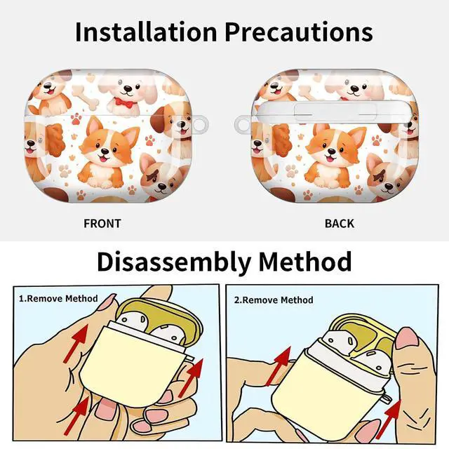 Alt view image 6 of 7 - Compatible with AirPod Pro 3 Case (2025), Shockproof Dustproof Protective Cover with Cute Golden Keychain for Women & Girls - Cute Dogs Bones Paws Hearts