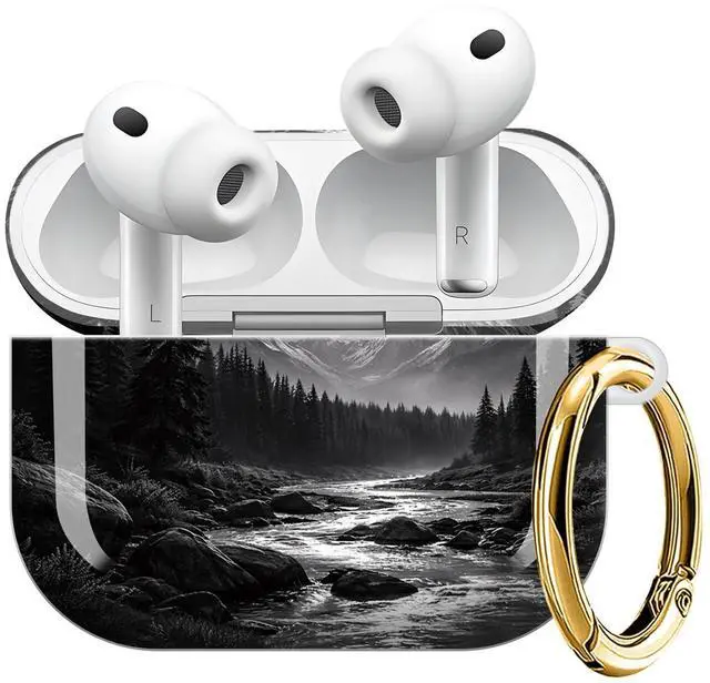 Main image of Compatible with AirPod Pro 3 Case (2025), Shockproof Dustproof Protective Cover with Cute Golden Keychain for Women & Girls - Moonlit Mountain Forest