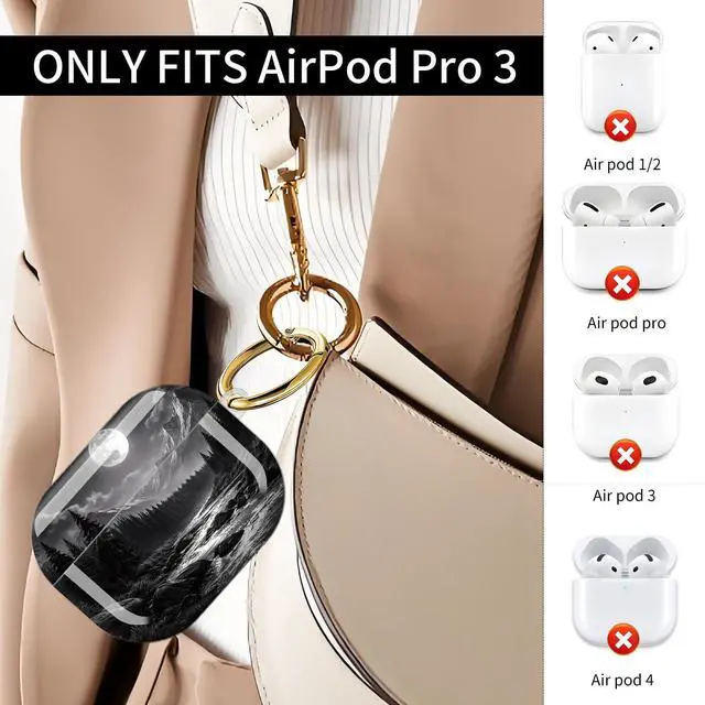 Alt view image 2 of 7 - Compatible with AirPod Pro 3 Case (2025), Shockproof Dustproof Protective Cover with Cute Golden Keychain for Women & Girls - Moonlit Mountain Forest