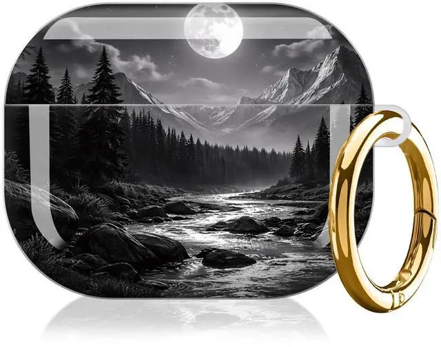 Alt view image 7 of 7 - Compatible with AirPod Pro 3 Case (2025), Shockproof Dustproof Protective Cover with Cute Golden Keychain for Women & Girls - Moonlit Mountain Forest